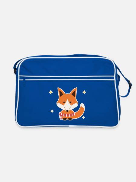 Fuchs mit Winterschal - Retro Tasche - Blau/Weiß