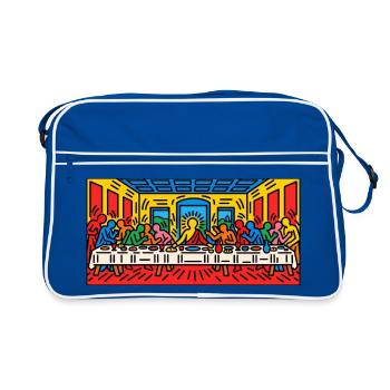 Pop-Art-Panel zum letzten Abendmahl - Retro Tasche - Blau/Weiß - Vorne