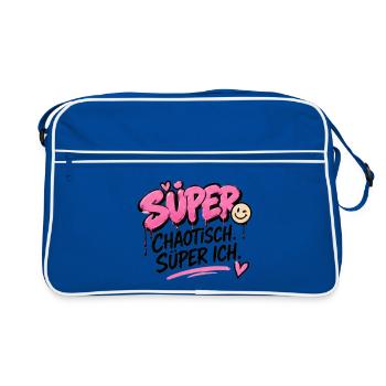 Super Chaotisch, Super Ich - Retro Tasche - Blau/Weiß - Vorne