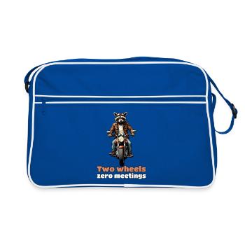 Two Wheels, Zero Meetings – Biker-Waschbär - Retro Tasche - Blau/Weiß - Vorne