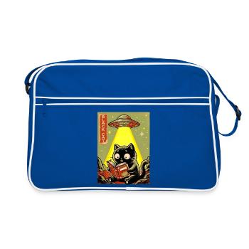 Leseabend unter UFO Lichtkatze - Retro Tasche - Blau/Weiß - Vorne