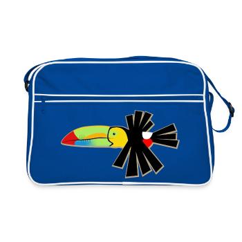 Schrulliger Kielschnabel-Tukan - Retro Tasche - Blau/Weiß - Vorne
