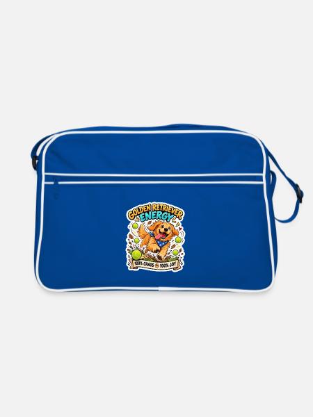Golden Retriever Energie Print - Retro Tasche - Blau/Weiß