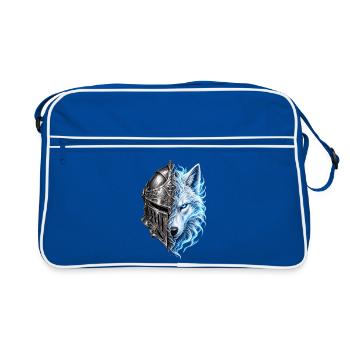 Spektraler Wolf und Ritterhelm – Fantasie - Retro Tasche - Blau/Weiß - Vorne