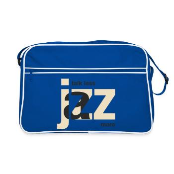 Talk Less Jazz More – Jazz Musik Design - Retro Tasche - Blau/Weiß - Vorne