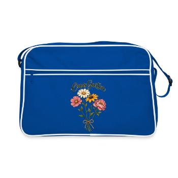 Omas Garten Shirt personalisierbar mit dem Namen  - Retro Tasche - Blau/Weiß - Vorne