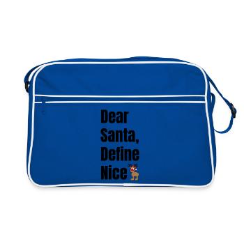 Dear Santa Define Nice – Lustiger Weihnachtselch - Retro Tasche - Blau/Weiß - Vorne