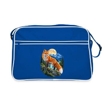 Fuchs Vollmond Wald Berge Tiermotiv für Füchse - Retro Tasche - Blau/Weiß - Vorne