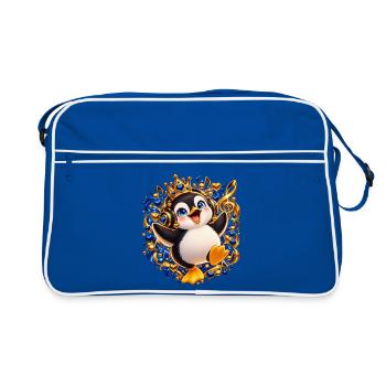 Königlicher Pinguin mit Musikglanz - Retro Tasche - Blau/Weiß - Vorne