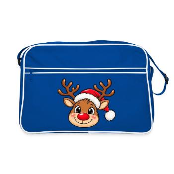 Niedlicher Weihnachtselch mit Weihnachtsmütze - Retro Tasche - Blau/Weiß - Vorne