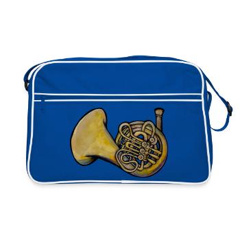 Aquarell-Messinghorn - Retro Tasche - Blau/Weiß - Vorne
