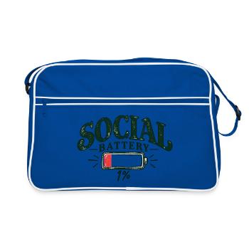 Social Battery 1% – Low Social Energy - Retro Tasche - Blau/Weiß - Vorne