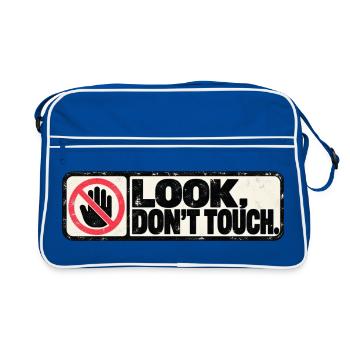 Look, Don't Touch – Retro Warning Design - Retro Tasche - Blau/Weiß - Vorne