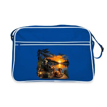 Fisherman's Sunset – Mensch und Hund - Retro Tasche - Blau/Weiß - Vorne