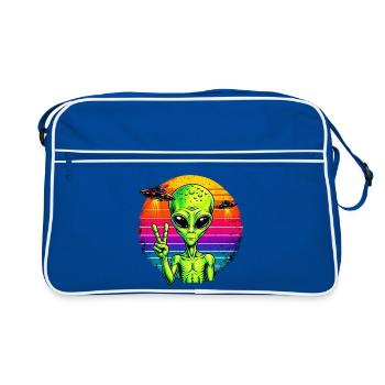 Psychedelisches Alien-Friedenszeichen - Retro Tasche - Blau/Weiß - Vorne