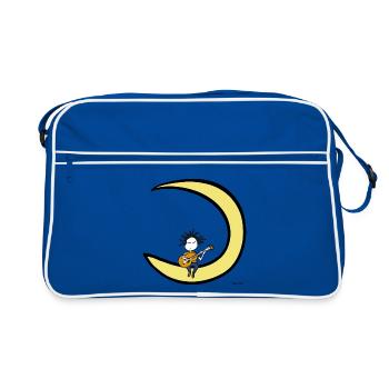 Moon and Guitar – Gitarristen-Musik-T-Shirt - Retro Tasche - Blau/Weiß - Vorne