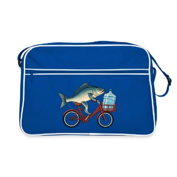 Fisch auf Fahrrad mit Wasserflasche - Retro Tasche - Blau/Weiß - Vorne
