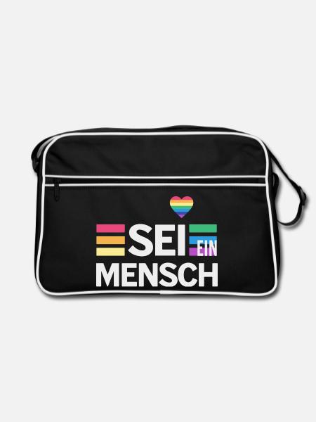 SEI EIN MENSCH - Statement für mehr Menschlichkeit - Retro Tasche - Schwarz/Weiß