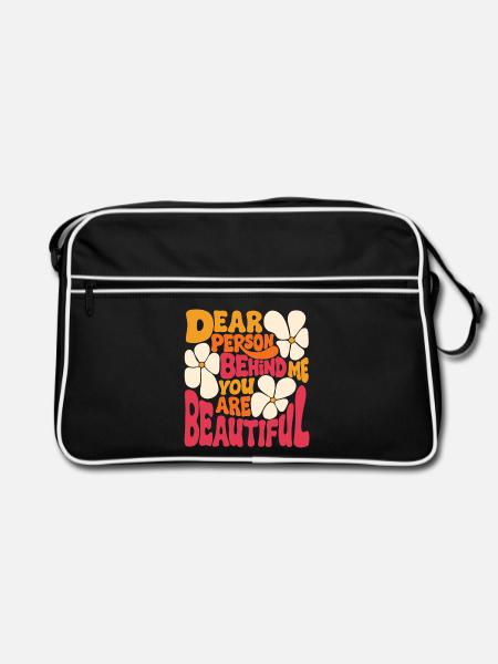 Liebe Person hinter mir. Du bist schön (pink 2) - Retro Tasche - Schwarz/Weiß - Vorne