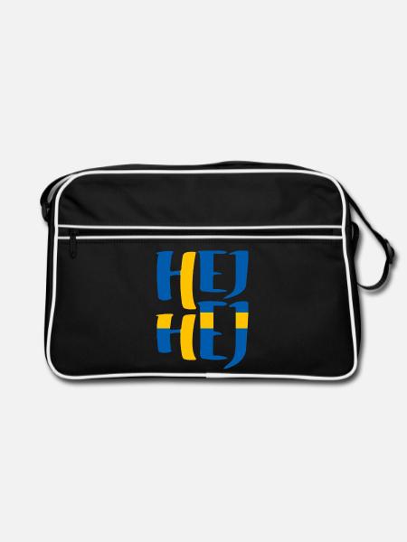 SCHWEDEN HEJ HEJ SCHWEDISCH - Retro Tasche - Schwarz/Weiß - Vorne