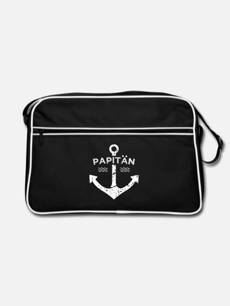 Papitän Geschenkidee Weihnachten Geburtstag - Retro Tasche - Schwarz/Weiß - Vorne