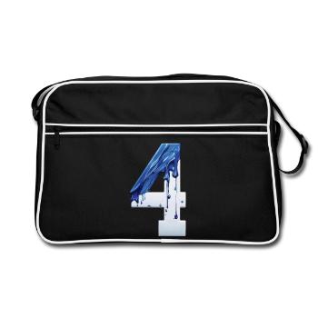 NR. 4 NUMMER 4 BLAU WEIß 4. GEBURTSTAG - Retro Tasche - Schwarz/Weiß - Vorne