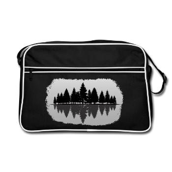 Wald - Forest Landschaft Natur Bäume - Retro Tasche - Schwarz/Weiß - Vorne