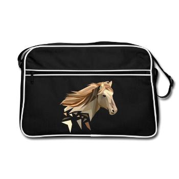 Pferd geometrisch low poly - Retro Tasche - Schwarz/Weiß - Vorne