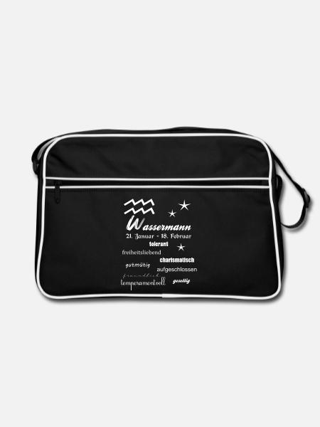 Wassermann Sternzeichen - Retro Tasche - Schwarz/Weiß - Vorne