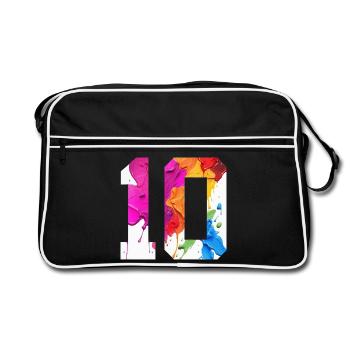 FARBIG NUMMER 10 BUNT 10. GEBURTSTAG - Retro Tasche - Schwarz/Weiß - Vorne