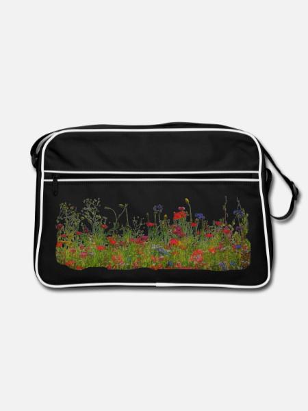 Wiesenwildblumen Musterdruck - Retro Tasche - Schwarz/Weiß