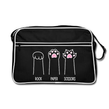 Ciseaux à papier roche - Pattes de chat - Sac Retro - noir/blanc - Devant