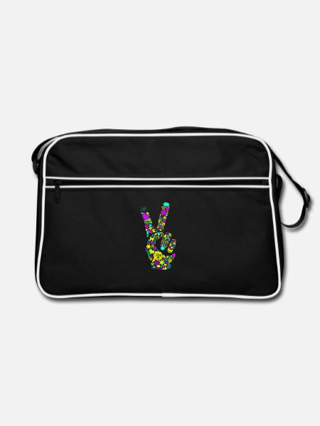 Peace Handzeichen Frieden Friedenssymbol Neon - Retro Tasche - Schwarz/Weiß