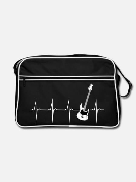 herzschlag e gitarre - Retro Tasche - Schwarz/Weiß