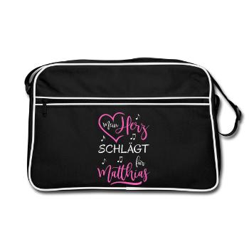 Mein Herz schlägt für Matthias - Retro Tasche - Schwarz/Weiß - Vorne