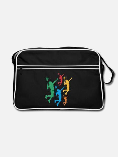 Federball Badmintonspieler Jungen Badminton Kinder - Retro Tasche - Schwarz/Weiß