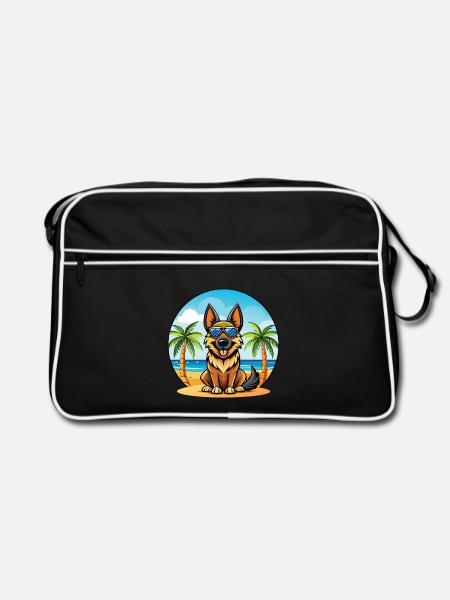 Deutsche Schafpudel Hunderasse Cartoon Sonnenbrille - Retro Tasche - Schwarz/Weiß - Vorne