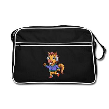 Cheval Drôle Dessin Animé Personnage Casque Musique - Sac Retro - noir/blanc - Devant