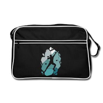Klettern Bouldern Bergsteiger Kletterer Boulder - Retro Tasche - Schwarz/Weiß - Vorne