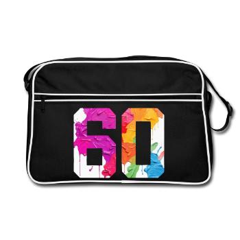 FARBIG NUMMER 60 BUNT 60. GEBURTSTAG - Retro Tasche - Schwarz/Weiß - Vorne
