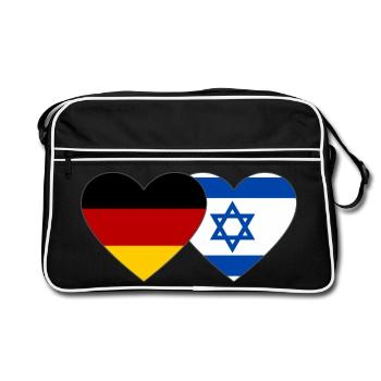 Deutschland Israel Flagge Herz - Retro Tasche - Schwarz/Weiß - Vorne