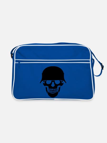 Schädelhelm / Schädelperlen - Retro Tasche - Blau/Weiß - Vorne