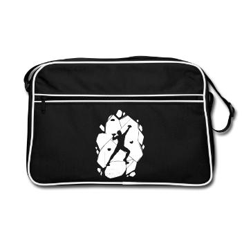 Bouldern Klettern Boulder Bergsteiger - Retro Tasche - Schwarz/Weiß - Vorne