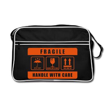 Fragile Handle With Care Shipping Label Sign - Retro Bag - black/white - Front