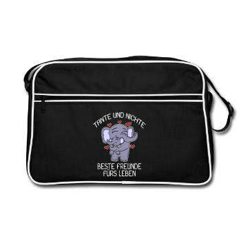 Tante und Nichte Bindung Beste Freunde Elefanten - Retro Tasche - Schwarz/Weiß - Vorne