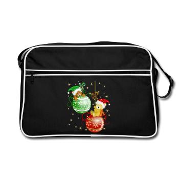 Bärchen auf Weihnachtskugeln Bär Weihnachtsdeko - Retro Tasche - Schwarz/Weiß - Vorne