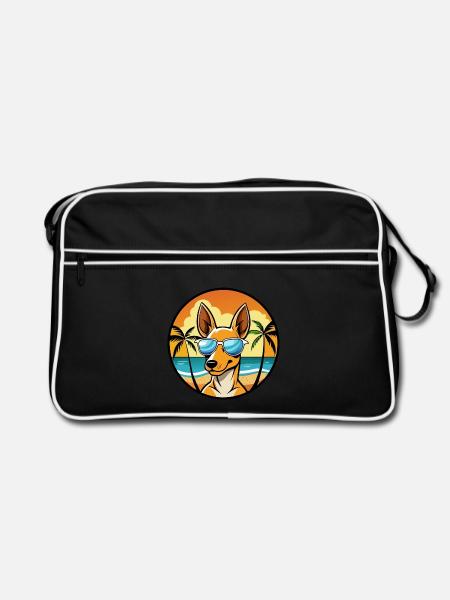 Podenco Ibizenco Hunderasse Cartoon Sonnenbrille Strand - Retro Tasche - Schwarz/Weiß - Vorne