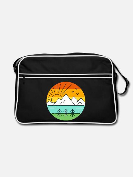 Panorama du coucher de soleil du lac montagneux - Sac Retro - noir/blanc