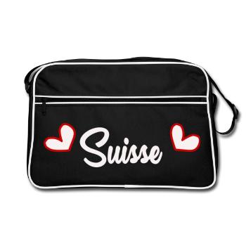 SUISSE. HUMOUR. PAYS. DRAPEAU. GENEVE. LAUSANNE - Sac Retro - noir/blanc - Devant