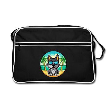 Black Norwegian Elkhound Dog Breed Cartoon Beach - Retro Bag - black/white - Front